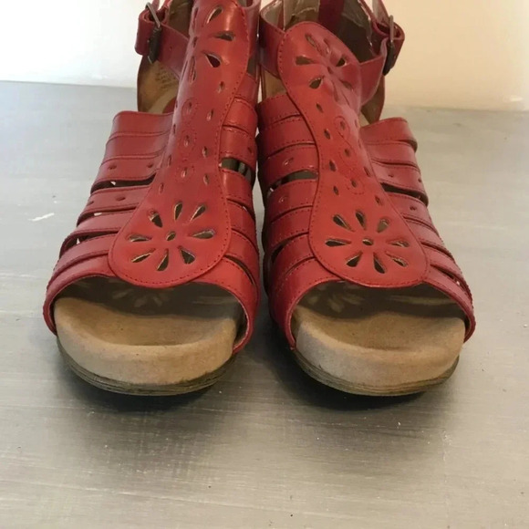 Blondo Leather Open Toe Wedge Gladiator Red Sandals Heels Women's Sz 9 W - Picture 6 of 11
